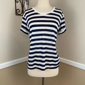 Theory Lisso Striped Fine Knit Linen Tee T Shirt